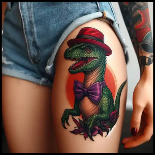 Radiant Dinosaur Pin-Up Tattoo
