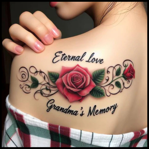 Radiant RIP Grandma Tattoo With Rose