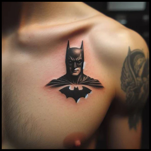 Realistic Batman Tattoo On Chest