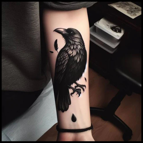 Realistic Gothic Raven Tattoo
