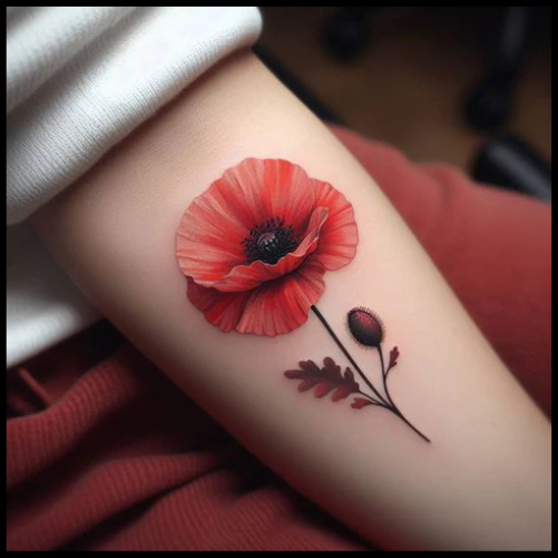 Realistic Poppy Tattoo With Impressive Fineline