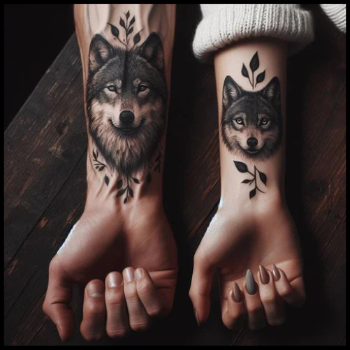 Realistic Wolf Couple Tattoo