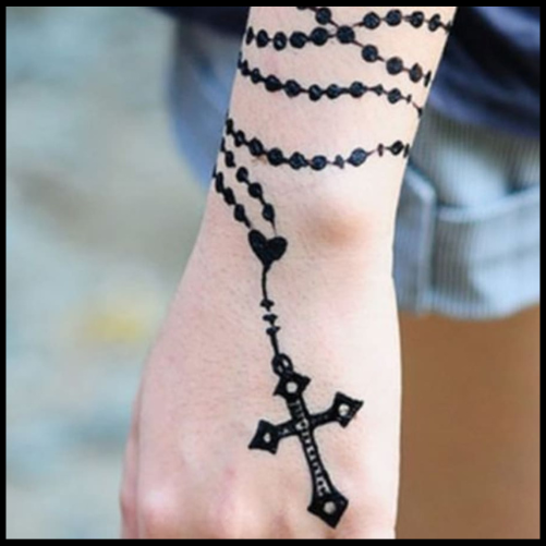 Rosary Beads Tattoo with Religious Symbols