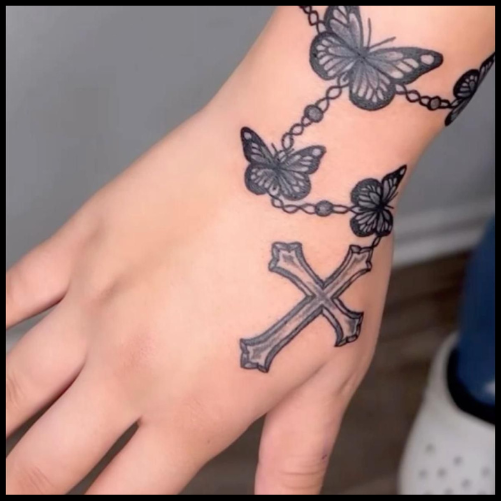 Rosary Tattoo with Butterflies