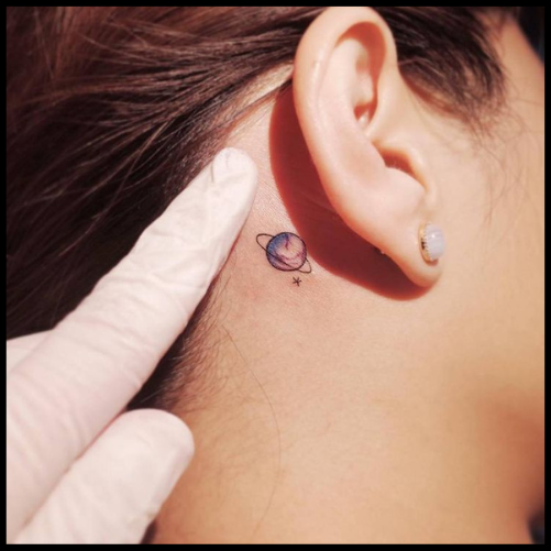 Saturn Tattoo Behind The Ear