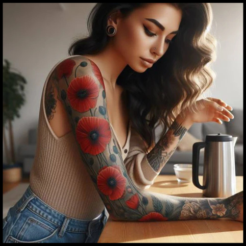 Scenic Poppy Tattoo On Sleeve