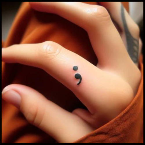 Semicolon Tattoo On Finger