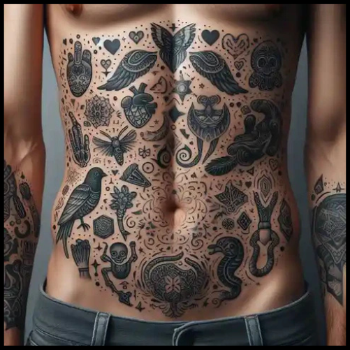 Sensual Stomach Patchwork Tattoo