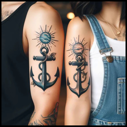 Shaded Couple Anchor Tattoo