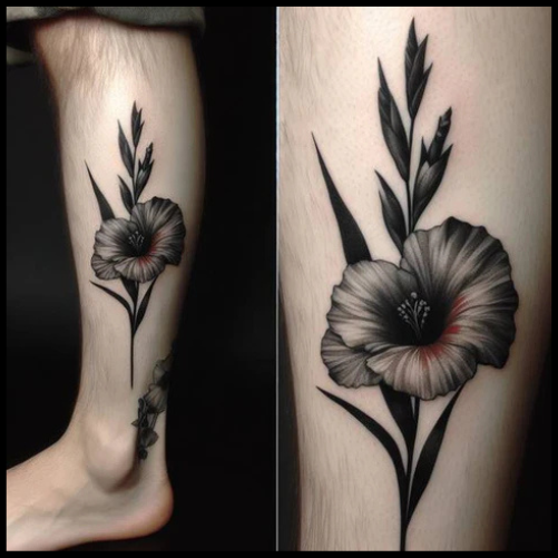 Shaded Gladiolus And Poppy Tattoo