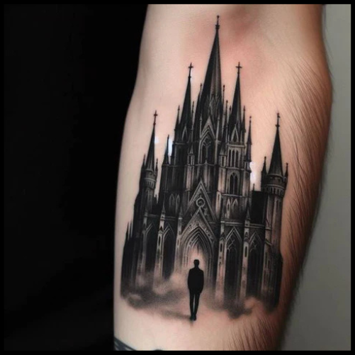 Shaded Gothic Castle Tattoo