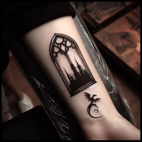Silhouette Gothic Architecture Tattoo