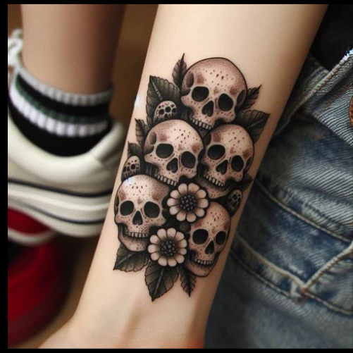 Skillful Skull Patchwork Tattoo With Combination Of Modern Machinery