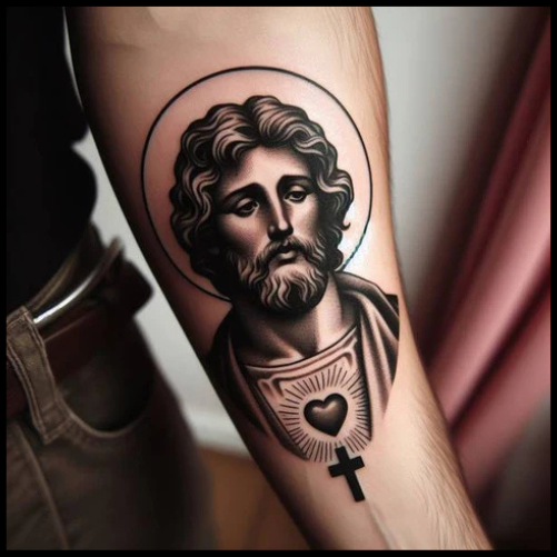 Somber San Judas Head Tattoo
