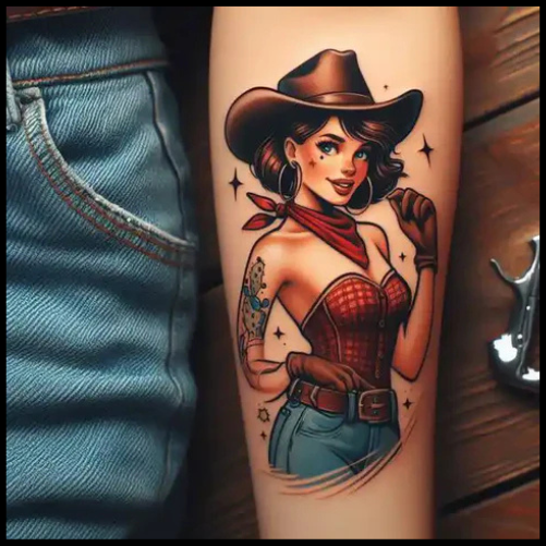 Southern Cowgirl Pin-Up Tattoo With Swag