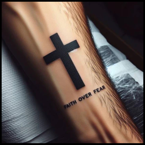 Spiritual Faith Over Fear Cross Tattoo