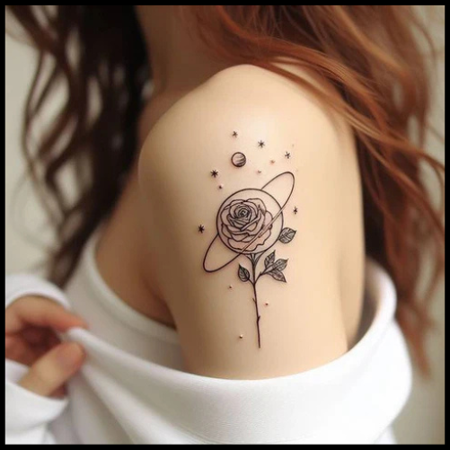 Stop And Smell The Roses With Rose And Saturn Tattoo Saturn Tattoo Ideas