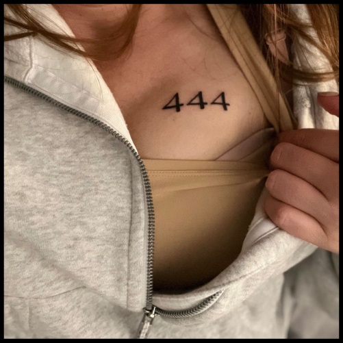 Straightforward 444 Tattoo On Chest