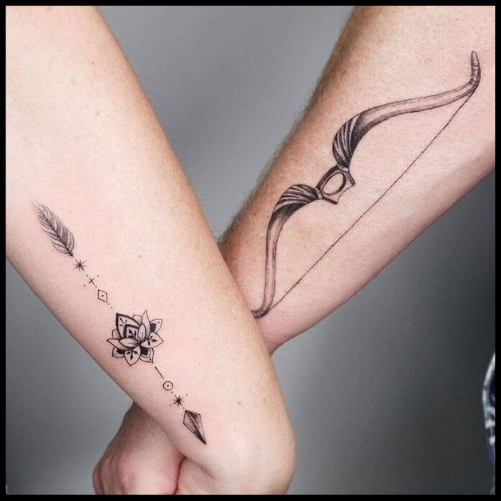 Straightforward Bow And Arrow Couple Tattoo