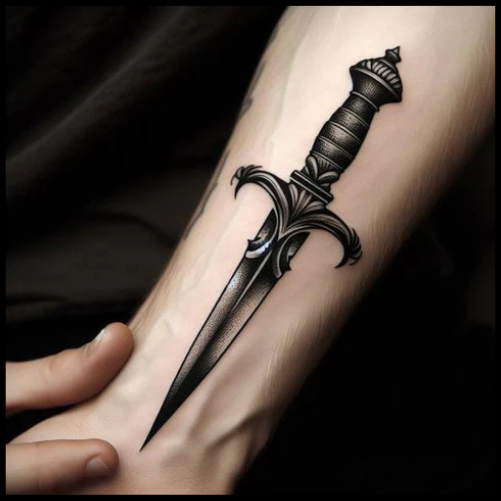 Straightforward Gothic Dagger Tattoo