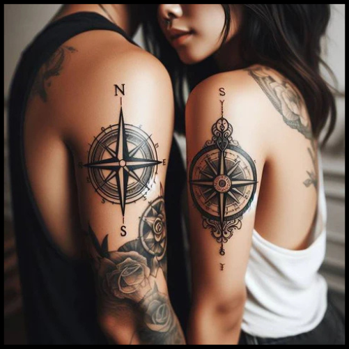 Stylish Couple Compass Tattoo