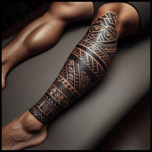 Stylish Polynesian Tattoo On Leg