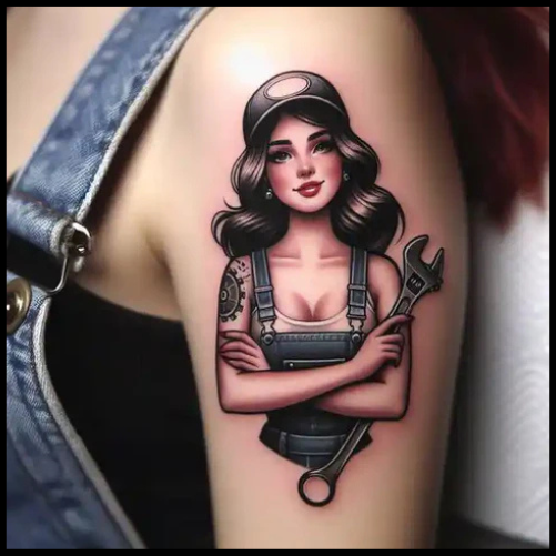 Subtle Mechanic Pin-Up Tattoo