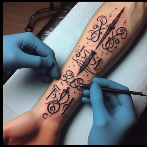 Subtle Patchwork Script Tattoo