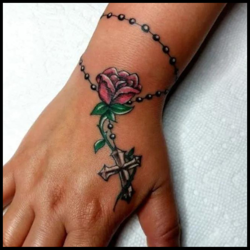 Unique Colorful Rosary Tattoo