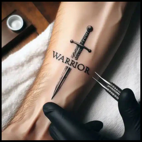 Vintage Warrior Script Tattoo