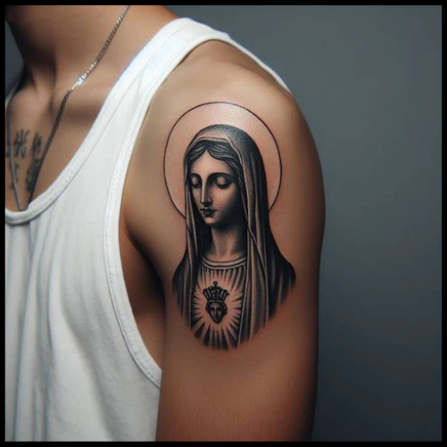 Virgin Mary Face Tattoo