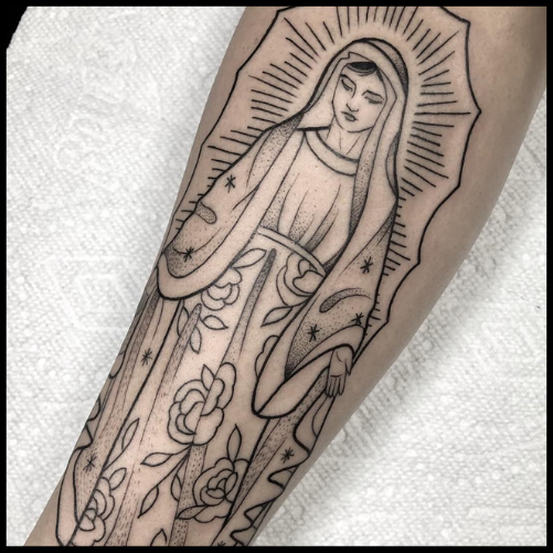 Virgin Mary Outline Tattoo