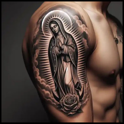 Virgin Mary Shoulder Tattoo