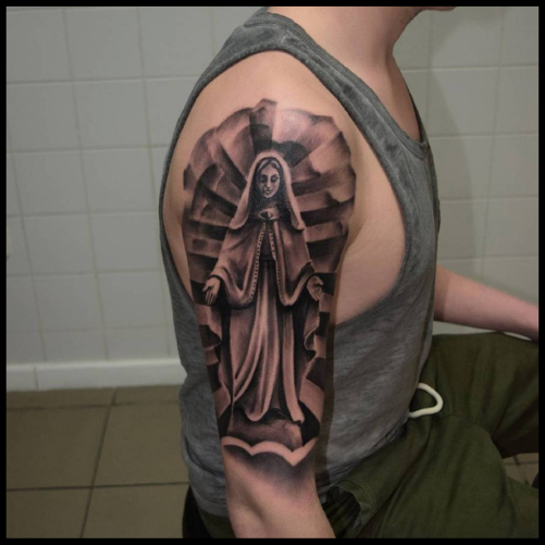 Virgin Mary Sleeve Tattoo
