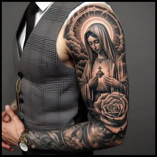 Virgin Mary Tattoo On Arm