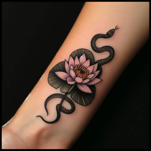 Water Lily and Snake Tattoo