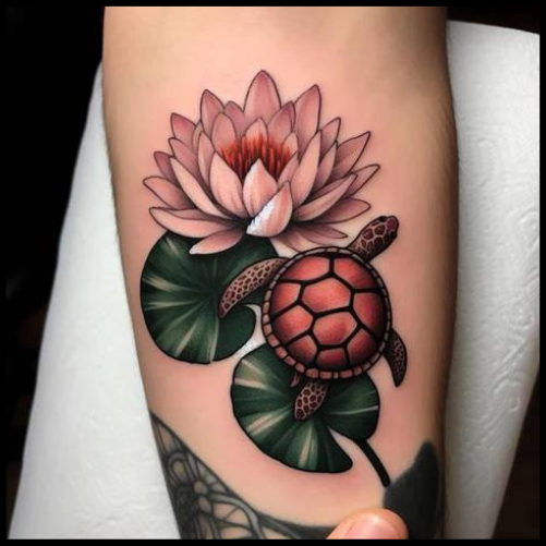 Water Lily and Turtle Tattoo