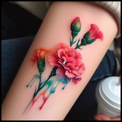 Watercolor Carnation Tattoo Designs for Colorful Vibes