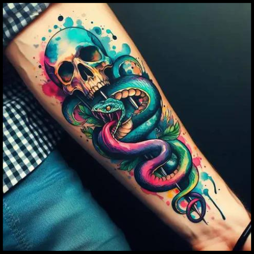 Watercolor Style Death Eater Tattoo