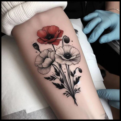 Whimsical Poppy Bouquet Tattoo