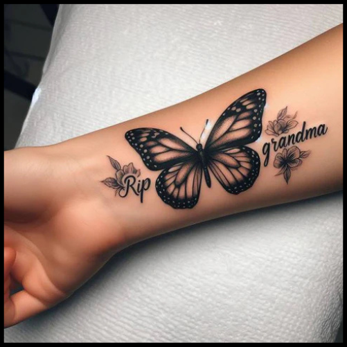 Whimsical RIP Grandma Tattoo With Butterfly