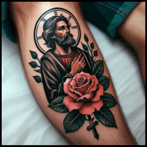 Whimsical San Judas Rose Tattoo