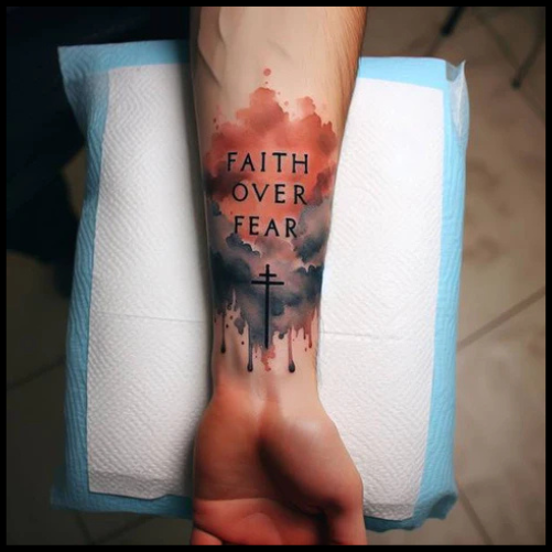 Whimsical Watercolor Faith Over Fear Tattoo