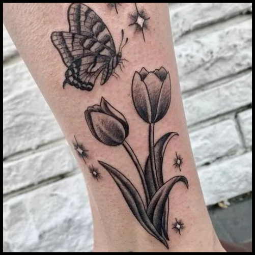 Butterfly And Tulip Tattoo