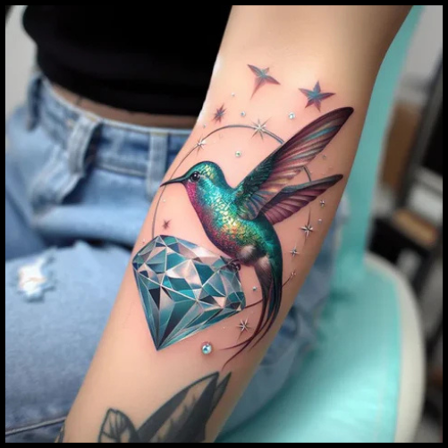 Diamond and Hummingbird Tattoo