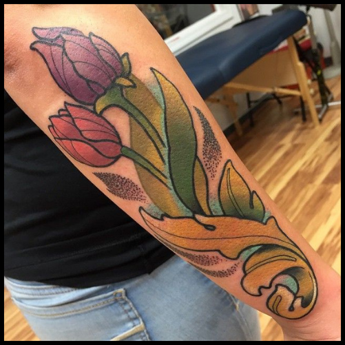 Dotwork Tulip Tattoo