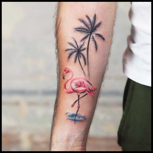 Flamingo Palm Tree Tattoo