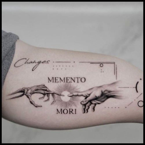 Memento Mori Tattoo on Bicep