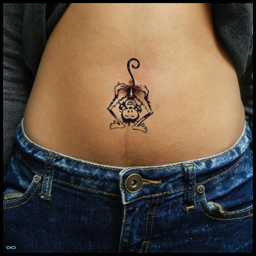 Monkey Belly Button Tattoo