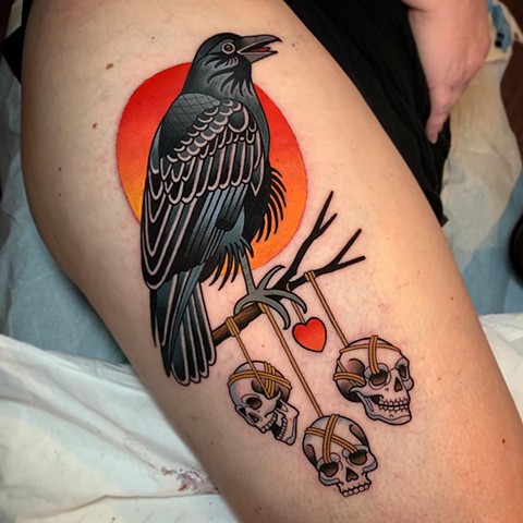 Raven on Skull Tattoo